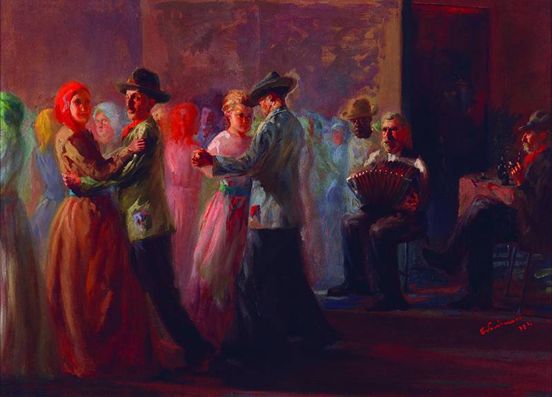 Primeira obra presente na mostra, “Baile na Roça” foi feito em 1924, quando Portinari tinha apenas 22 anos