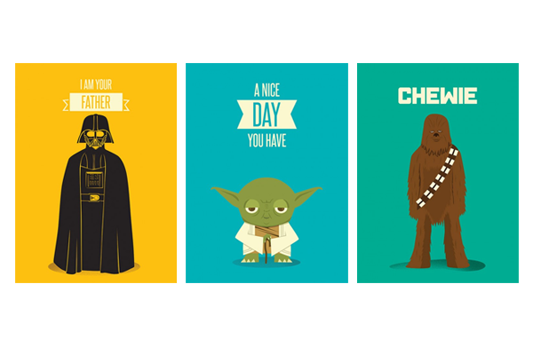 P&ocirc;steres Darth Vader, Yoga e Chewbacca
