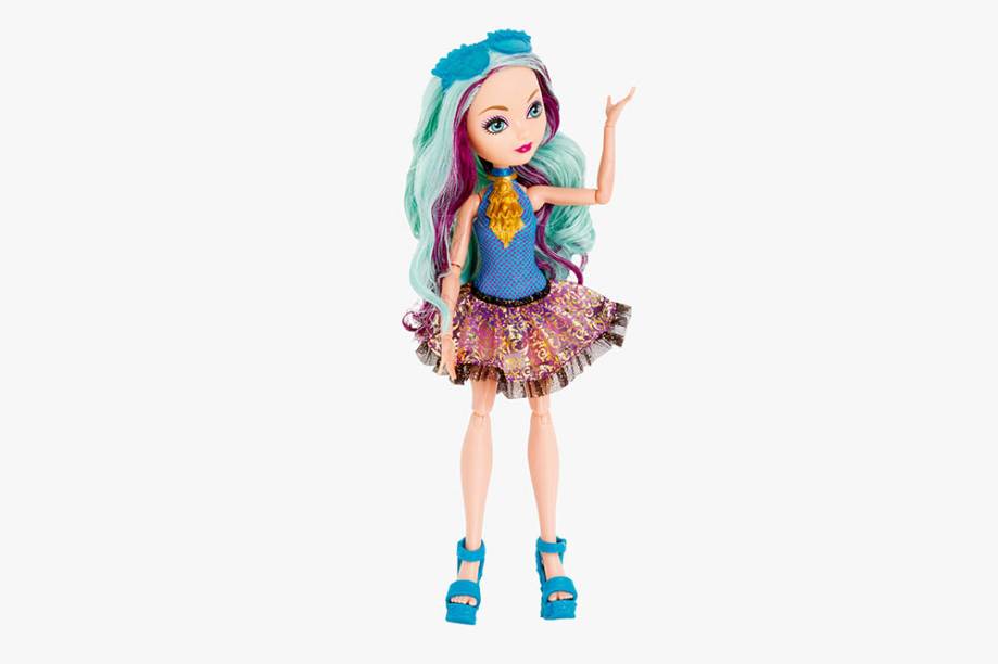 Boneca da personagem Madeline Hatter, da linha Ever After High: R$ 129,99 no <a href="https://www.extra.com.br/brinquedos/BonecasdeBrinquedos/everafterhigh/Boneca-Ever-After-High---Praia-Encantada---Madeline-Hatter---Mattel-4527708.html" rel="Extra">Extra</a>