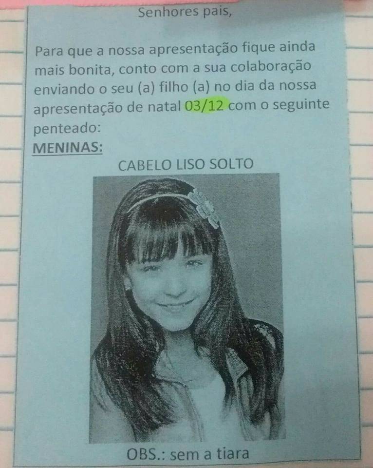 Creche pede cabelo liso para alunas em festa de Natal e causa polêmica