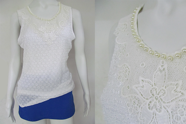 Blusa rendada com p&eacute;rolas (30 reais) e short-saia de cotton (12 reais), na Sua Loja no Tucuruvi (Avenida Tucuruvi, 345, Tucuruvi)