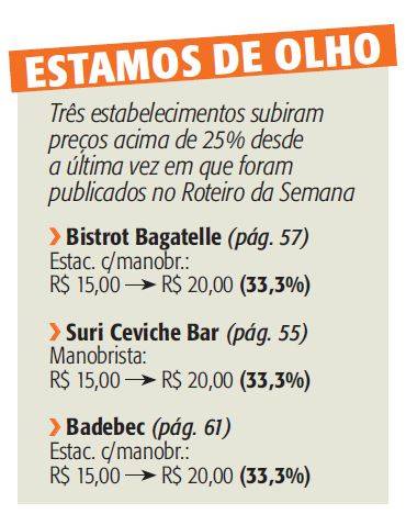 Pratos, drinques e serviços ficam mais caros