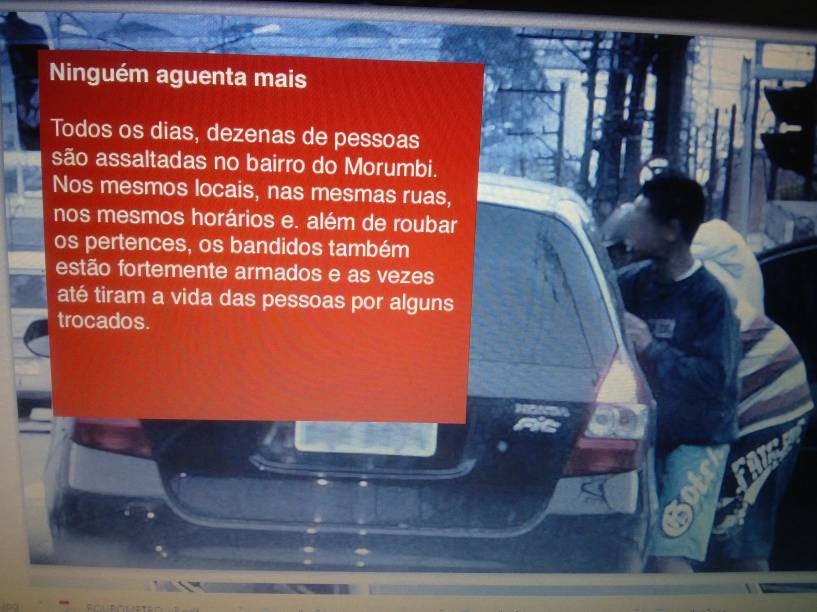 Todos os dias, nos mesmos hor&aacute;rios e lugares, pessoas s&atilde;o assaltadas aqui. N&atilde;o d&aacute; mais para aturar essa realidade, temos que pressionar o governo&rdquo;, diz o publicit&aacute;rio Gabriel Ara&uacute;jo, autor do projeto