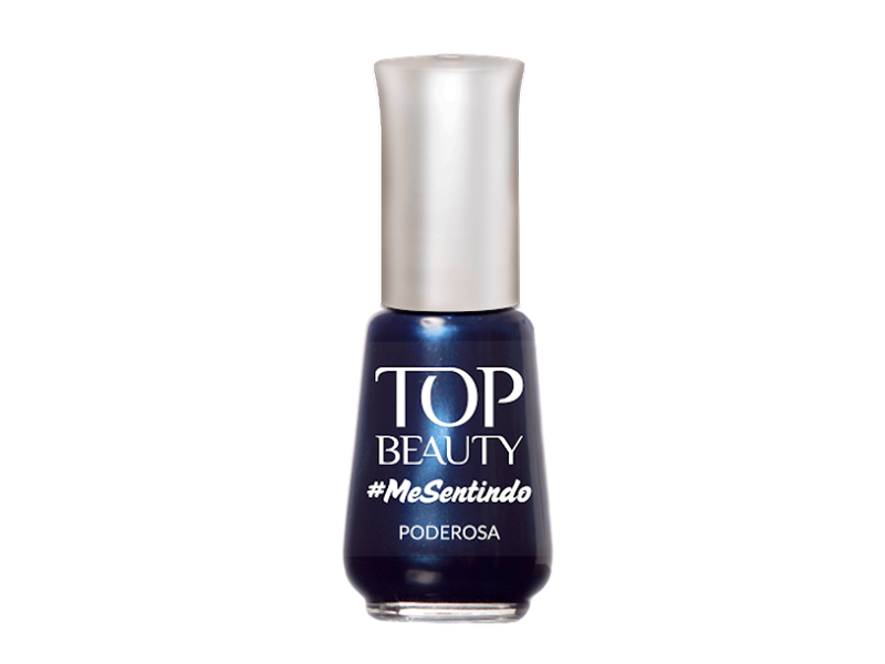 Esmalte, cor Poderosa, da Top Beauty. A cole&ccedil;&atilde;o #Me Sentindo apresenta 8 cores para embelezar as unhas. O esmalte azul tem proposta mais ousada, acabamento cintilante e f&oacute;rmula que seca mais r&aacute;pido. Pre&ccedil;o: 3,80 reais