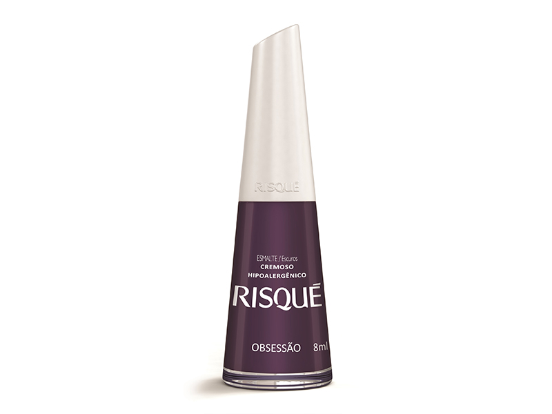 Esmalte, cor Obsess&atilde;o, da Risqu&eacute;. Para quem quer arrasar com uma cor mais ousada, o tom roxo da linha regular da marca &eacute; aposta de tend&ecirc;ncia da Risqu&eacute; (e minha tamb&eacute;m). Pre&ccedil;o: 2,75 reais.