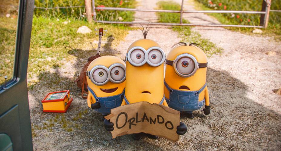 Os tr&ecirc;s protagonistas do filme Minions: &agrave; procura de uma vil&atilde; na Fl&oacute;rida