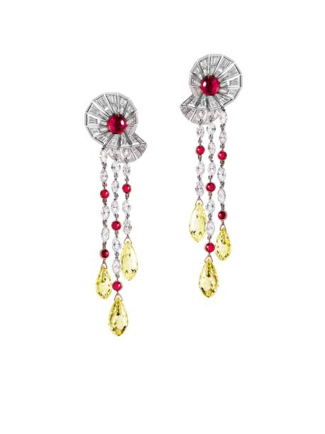 Brincos com cascata de diamantes e rubis Brincos com cascata de diamantes e rubis