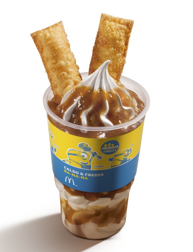 	Sorvete de baunilha com duas tortinhas de banana e tr&ecirc;s op&ccedil;&otilde;es de calda &eacute; cria&ccedil;&atilde;o do McDonalds