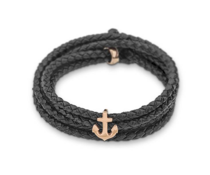 Pulseira &acirc;ncora em prata e ouro ros&eacute; com fio de couro: R$ 870,00