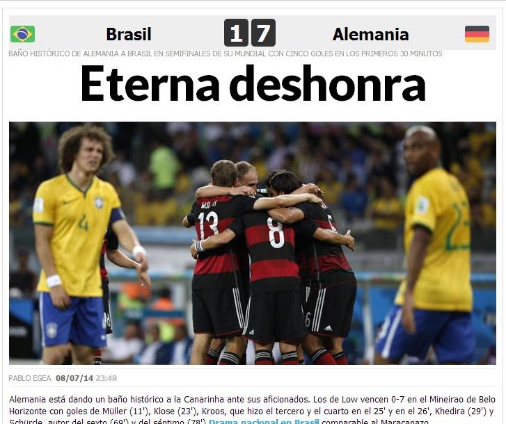 Vexame da seleção brasileira repercute na Imprensa internacional