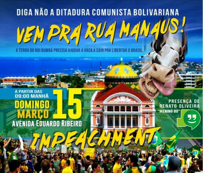 Convocação para protesto em Manaus tem "presença vip" do Menino do Jô e chama presidente de vaca Convocação para protesto em Manaus tem "presença vip" do Menino do Jô e chama presidente de vaca