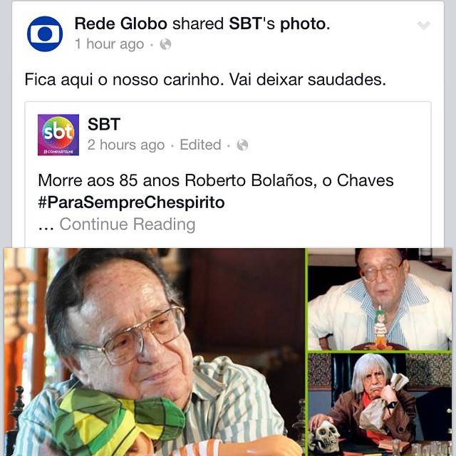 Globo compartilha post do SBT sobre a morte de humorista