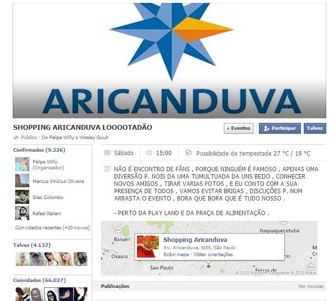 Com medo de arrastões, rolê no Shopping Aricanduva é cancelado