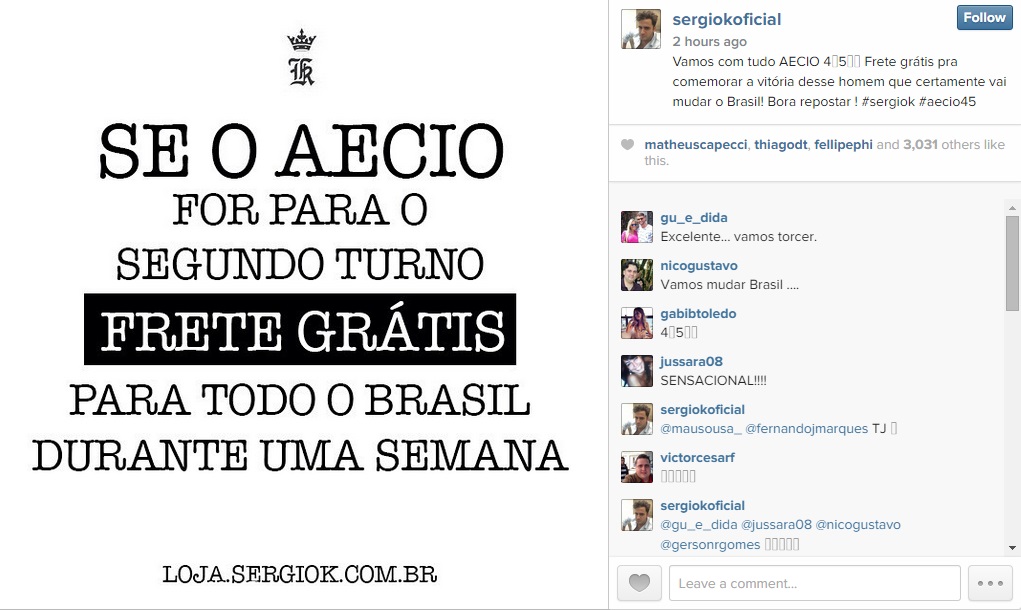 Sergio K promete frete grátis se Aécio Neves for ao segundo turno