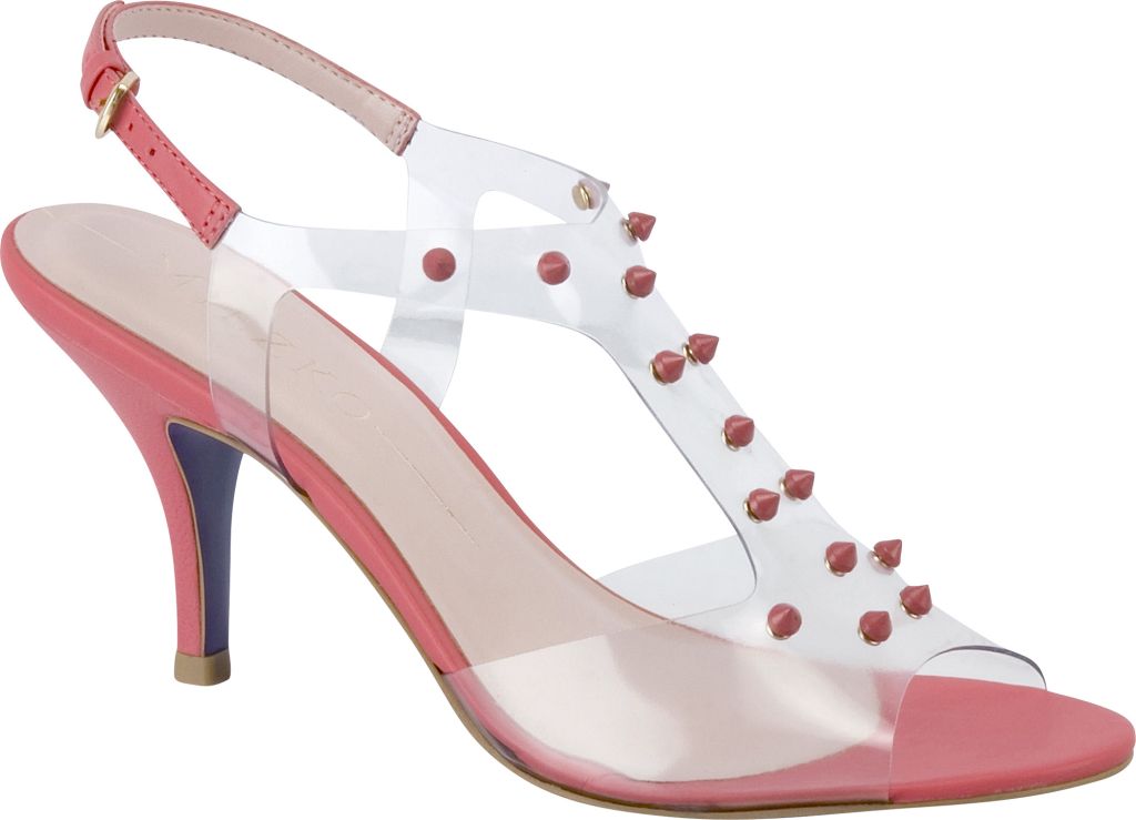 Sand&aacute;lia em vinil e couro com spikes, R$ 229,00. Miezko, tel.: 0800-229901, www.miezko.com.br.