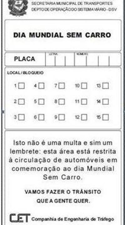 multa simbólica dia mundial sem carro