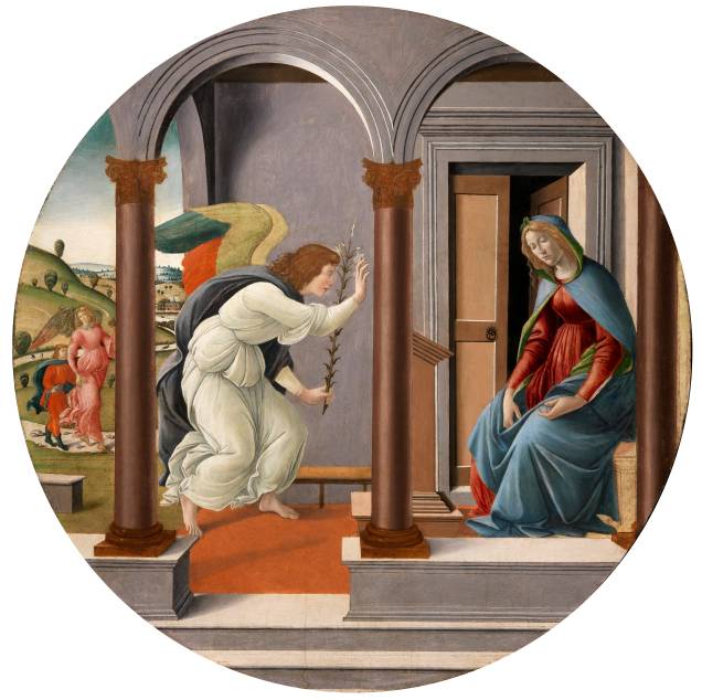 Alessandro di Mariano di Vanni Filipepi dito Sandro Botticelli: Annunciazione, sem data, óleo sobre madeira Alessandro di Mariano di Vanni Filipepi dito Sandro Botticelli: Annunciazione, sem data, óleo sobre madeira