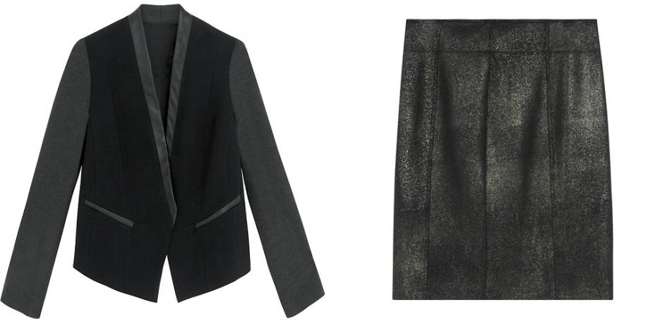 Influência do smoking. Paletó, R$ 540,00, e saia de malha com fio metalizado, R$ 348,00. Nutria, tel.: (11) 3081-6619, www.nutrifashion.com.br. Influência do smoking. Paletó, R$ 540,00, e saia de malha com fio metalizado, R$ 348,00. Nutria, tel.: (11) 3081-6619, www.nutrifashion.com.br.