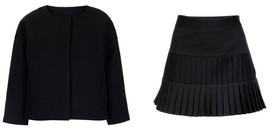 Anos 60. Spencer, R$ 359,00. Topshop, tel.: (11) 3152-6002, Shopping JK Iguatemi, www.topshop.com. Saia de sarja de algod&atilde;o, R$ 79,90. C&A Collection Issa London, tel.: (11) 2131-0004, www.cea.com.br.