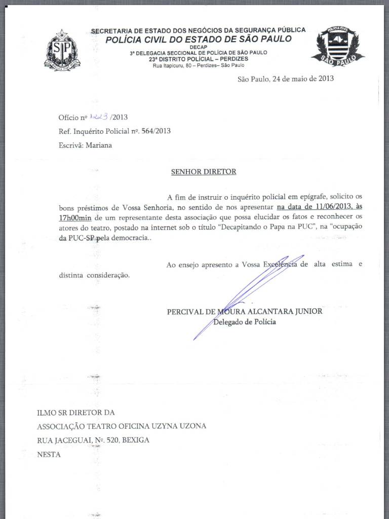 Zé Celso é intimado a depor na delegacia
