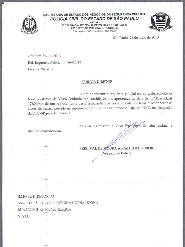 Zé Celso é intimado a depor na delegacia