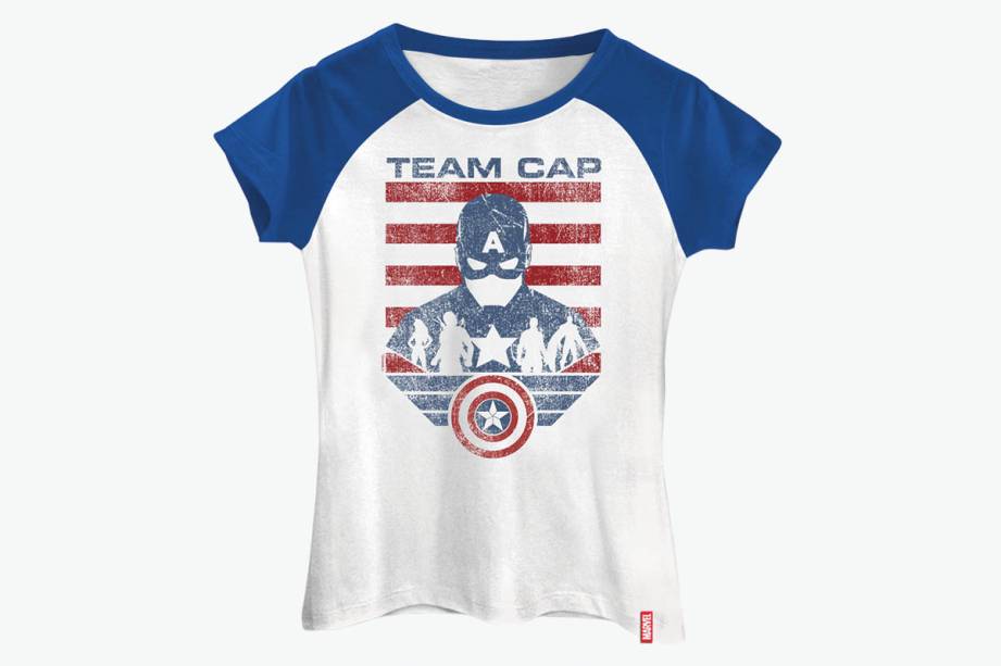 Camiseta feminina do Capitão América: R$ 79,90 Camiseta feminina do Capitão América: R$ 79,90