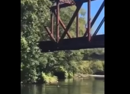 Criança arremessada de ponte