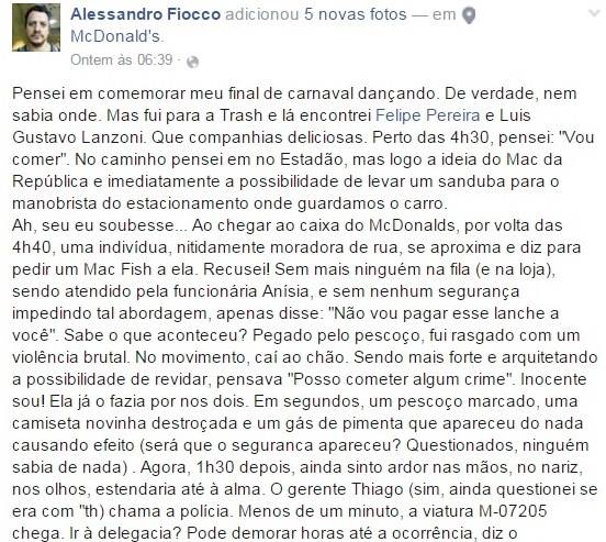 Homem disse ter sido agredido dentro de Mc Donald&rsquo;s em SP