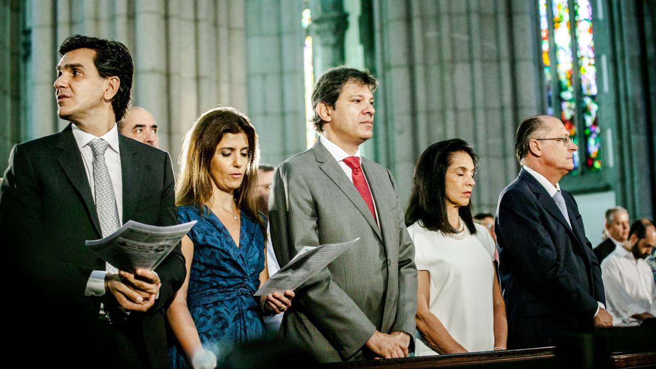 Haddad Alckmin Chalita missa aniversário São Paulo