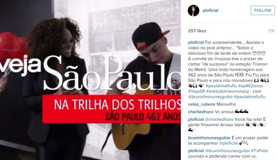 Paula Lima afirmou que a&ccedil;&atilde;o "foi uma linda homenagem &agrave; cidade"