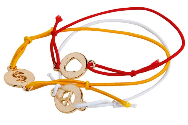Conjunto de tr&ecirc;s pulseiras (paz, amor e dinheiro)
