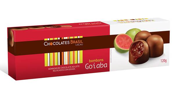 Caixa de bombons de chocolate ao leite recheados de goiabada Caixa de bombons de chocolate ao leite recheados de goiabada