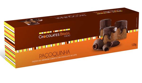 Caixa de paçoquinhas de amendoim cobertas com chocolate ao leite
