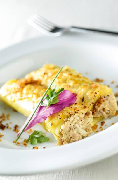 Dia dos Namorados: Canelone de frango, tempero picante de ají amarillo Dia dos Namorados: Canelone de frango, tempero picante de ají amarillo