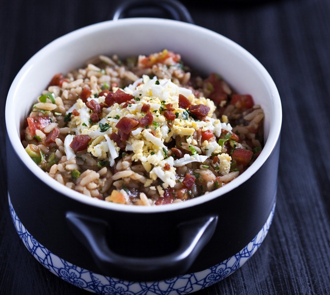 O arroz de carreteiro da casa é úmido