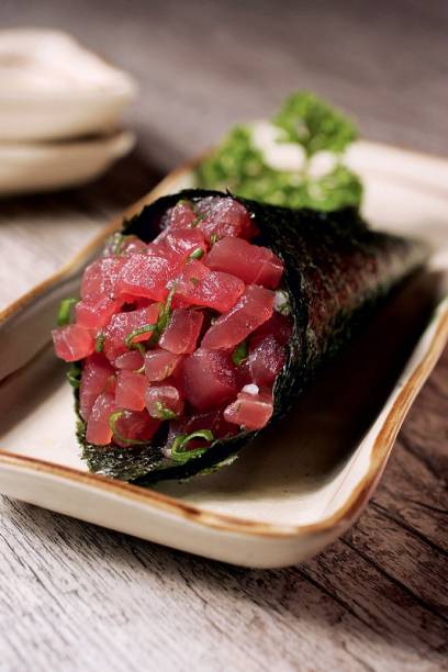 Temaki de atum: a pedida integra o rodízio no Kibô Sushi Temaki de atum: a pedida integra o rodízio no Kibô Sushi