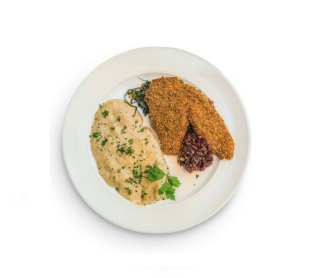 Tilápia empanada na farinha de rosca (sem glúten) e risoto de limão-siciliano Tilápia empanada na farinha de rosca (sem glúten) e risoto de limão-siciliano
