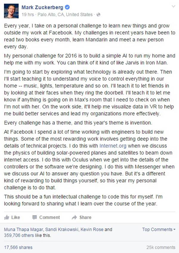 Mark Zuckerberg surpreende com resposta a comentário em seu perfil no Facebook
