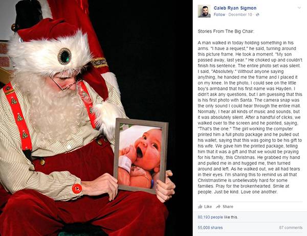 Papai Noel surpreende família que perdeu filho recém-nascido com bonito gesto
