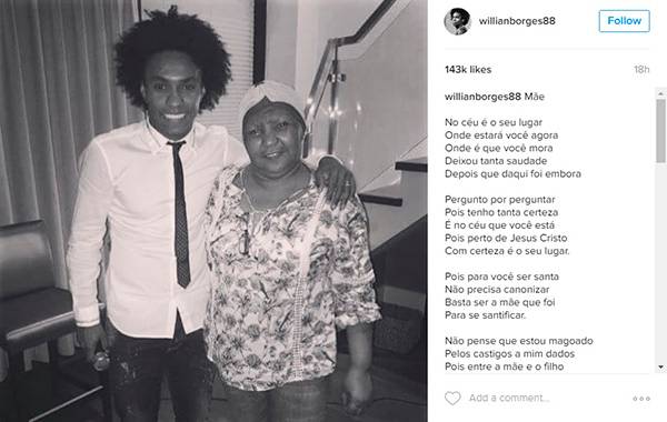 Willian, jogador da seleção brasileira, publica homenagem emocionante após morte da mãe