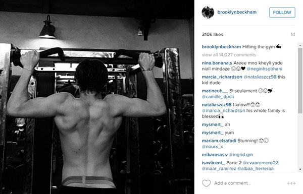 Brooklyn Beckham, filho de David Beckham, chama atenção com foto na academia