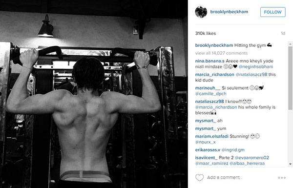 Brooklyn Beckham, filho de David Beckham, chama atenção com foto na academia