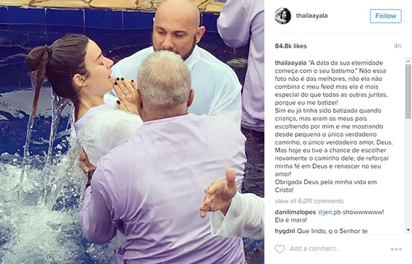 Thaila Ayala publica mensagem após batismo religioso: “Obrigada, Deus, pela minha vida em Cristo”