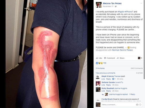 No Facebook, mulher publica desabafo e faz apelo após acidente com iPhone 7