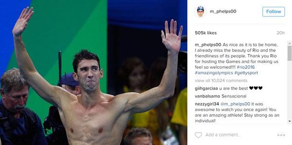 No Instagram, Michael Phelps manda recado para os brasileiros e diz sentir falta da Olimpíada