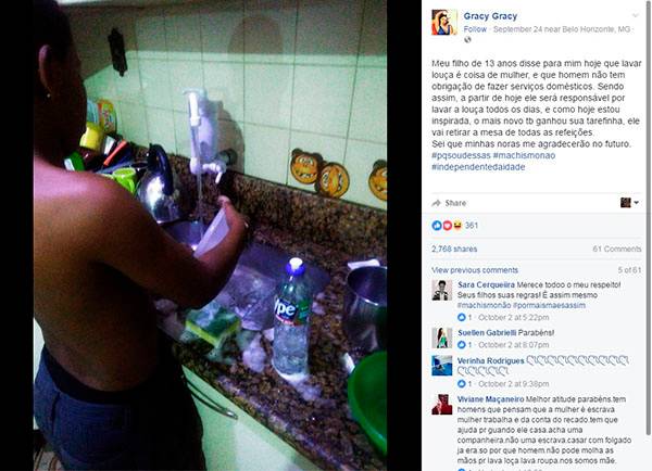 Após filho falar que “lavar a louça é coisa de mulher”, mãe responsabiliza o adolescente pela tarefa