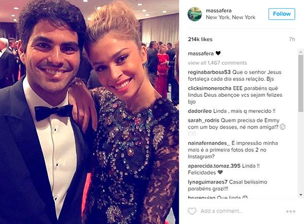 No Emmy Internacional, Grazi Massafera publica primeira foto ao lado do namorado no Instagram