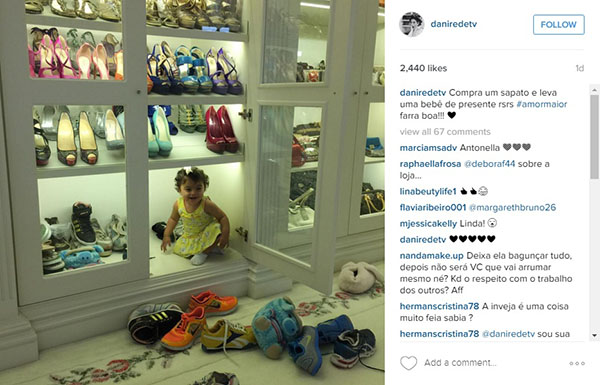 Dani Albuquerque publica foto de filha em armário de sapatos e registro provoca polêmica