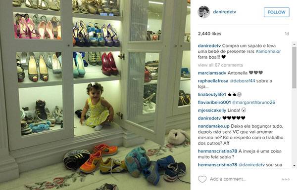Dani Albuquerque publica foto de filha em armário de sapatos e registro provoca polêmica