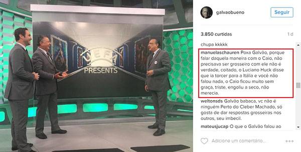 Após “patada” em Caio Ribeiro, Galvão Bueno discute com seguidores em seu perfil no Instagram